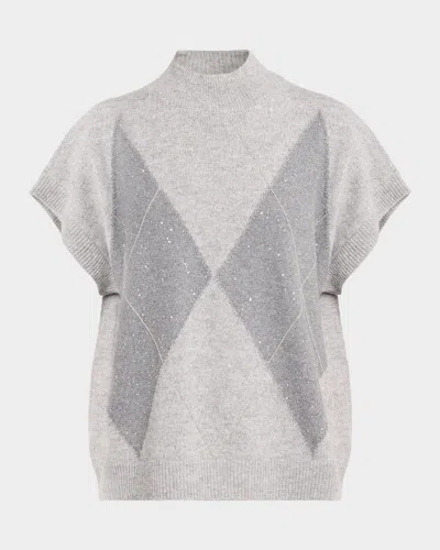 PESERICO LUREX GEOMETRIC JACQUARD KNIT SHORT-SLEEVE SWEATER