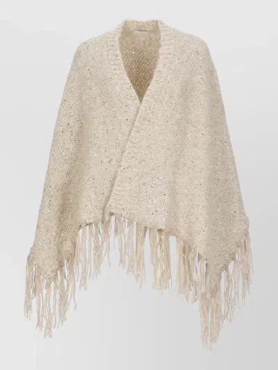 Peserico Layered Cape Knitwear Lurex Open Front In Neutral