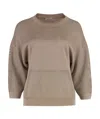 Peserico Cotton Blend Crew-neck Sweater In Nude