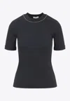 Peserico Ribbed Crew Neck T-shirt With Lurex Detail In Gray