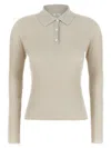 Peserico Collared Ribbed Polo Shirt With Long Sleeves In White