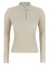 Peserico Collared Ribbed Polo Shirt With Long Sleeves In Neutral