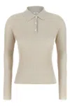 Peserico Collared Ribbed Polo Shirt With Long Sleeves In Sand
