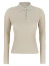 Peserico Collared Ribbed Polo Shirt With Long Sleeves In White