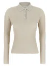 Peserico Collared Ribbed Polo Shirt With Long Sleeves In White