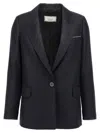 Peserico Shiny Blazer With Lapel And Pockets In Blue