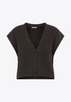 Peserico Sleeveless Cropped Knit Sweater With Deep V-neckline In Brown