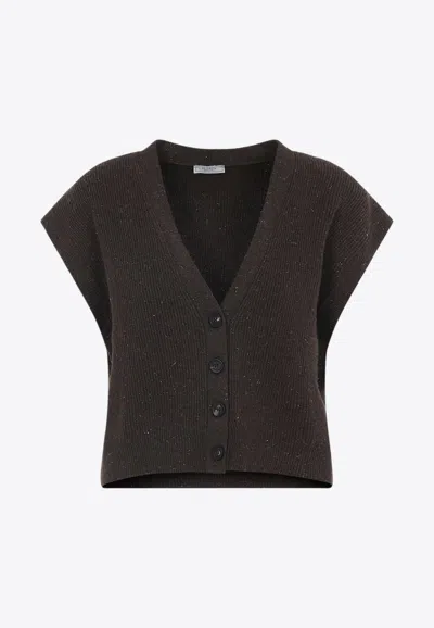 PESERICO LUREX SLEEVELESS CROPPED CARDIGAN