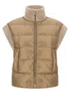Peserico High Collar Sleeveless Quilted Ribbed Vest In Brown