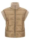 Peserico High Collar Sleeveless Quilted Ribbed Vest In Brown