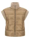 Peserico High Collar Sleeveless Quilted Ribbed Vest In Brown