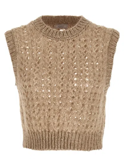 Peserico Lurex Tricot Vest In Brown