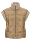 Peserico High Collar Sleeveless Quilted Ribbed Vest In Brown