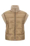 Peserico High Collar Sleeveless Quilted Ribbed Vest In Sand
