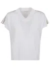 Peserico V-neck Linen Blend Sweater With Striped Shoulder Detail