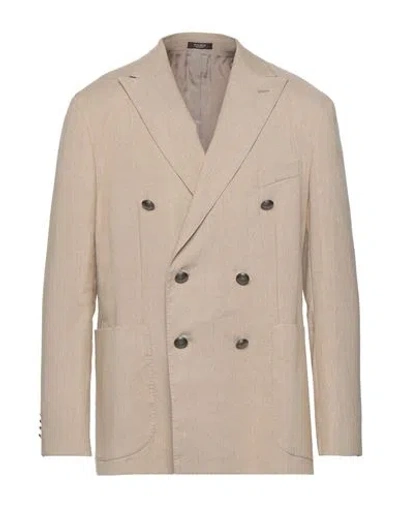 Peserico Man Blazer Beige Size 38 Cotton, Linen, Elastane In Gold