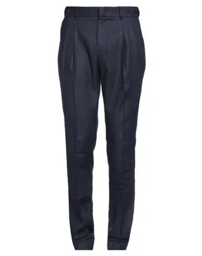 Peserico Man Pants Navy Blue Size 34 Linen, Virgin Wool In Navy Blue