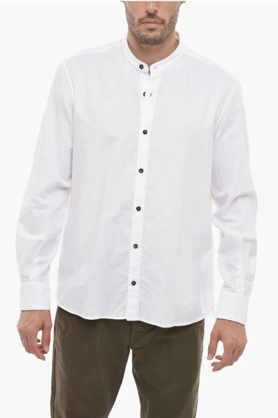 Peserico Mandarin Collar Flax Blend Shirt In White