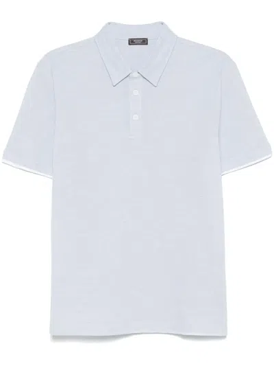 Peserico Mélange-effect Piqué-weave Polo Shirt In Blue