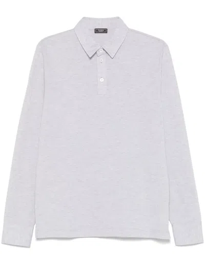 Peserico Mélange-effect Piqué-weave Polo Shirt In Grey