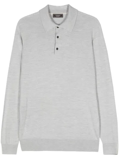 Peserico Mlange Longsleeved Polo Shirt In Blue