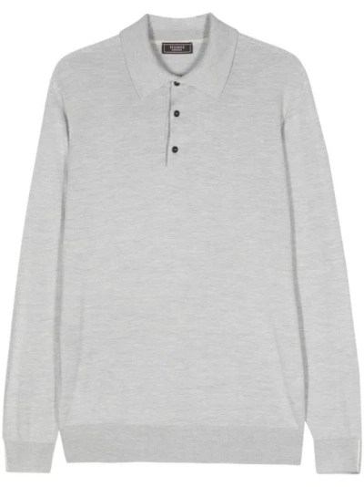 Peserico Mélange Longsleeved Polo Shirt In White