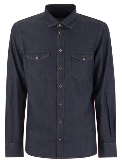 Peserico Men's Regular Fit Denim Shirt In Blue