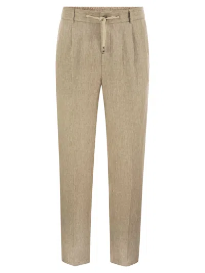 Peserico Men Jogger In Pure Linen Gabardine In Brown