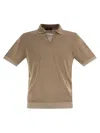 Peserico Polo Shirt In Linen And Cotton Yarn In Brown