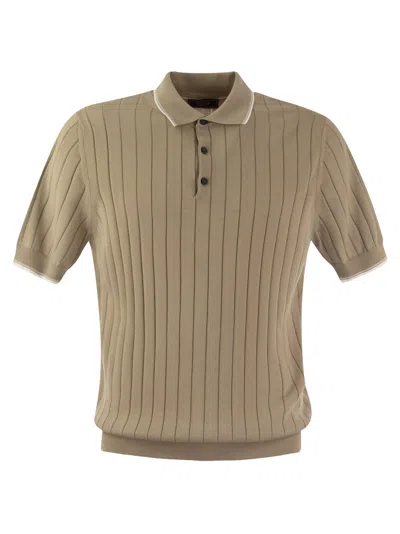 Peserico Men Polo Shirt In Pure Cotton Crepe Yarn With Flat Rib In Nude
