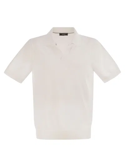 Peserico Men Polo Shirt In Pure Cotton Yarn In White