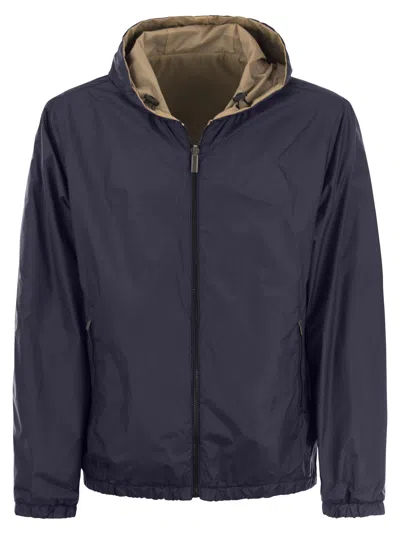 Peserico Men Reversible Jacket With Hood In Blue