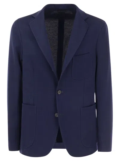 Peserico Men Single-breasted Blazer In Cotton Blend In Blue
