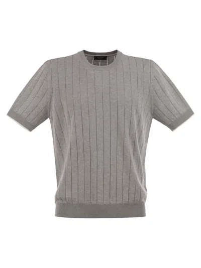 Peserico Men T-shirt In Pure Cotton Yarn In Gray
