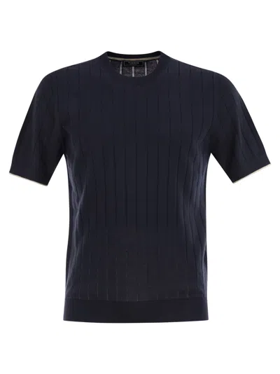 Peserico Men T-shirt In Pure Cotton Yarn In Blue