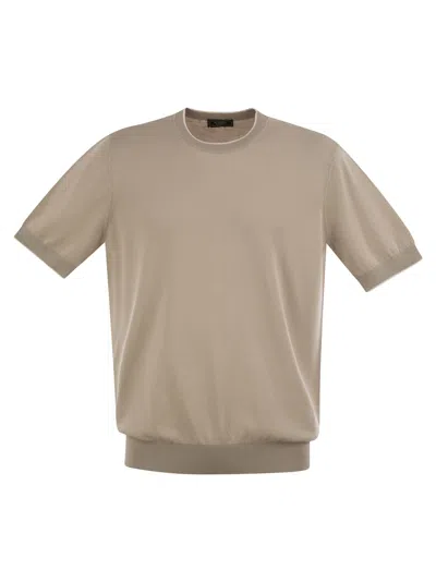 Peserico Men T-shirt In Pure Cotton Yarn In Brown