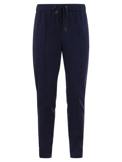 Peserico Men Technical Cotton Jogger Trousers In Blue