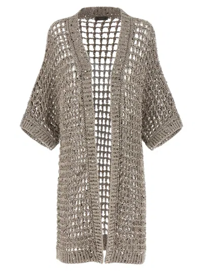 Peserico Mesh Cardigan Sweaters And Cardigans Silver In Brown