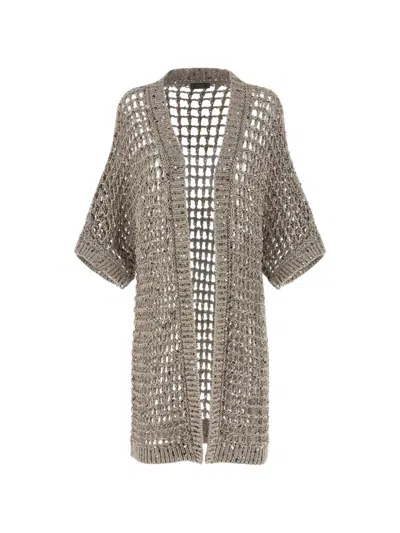 Peserico Mesh Cardigan Sweaters And Cardigans Silver In Brown