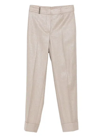Peserico Metallic-detail Cuffed Trousers In Neutral