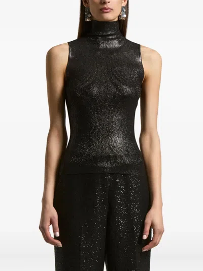 Peserico Metallic-effect Ribbed Sleeveless Vest In Black