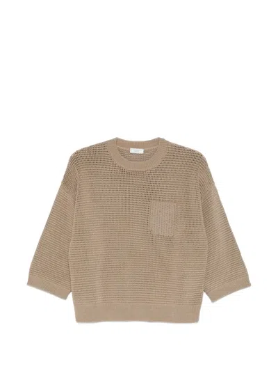 Peserico Metallic-detail Cotton Sweater In Neutral