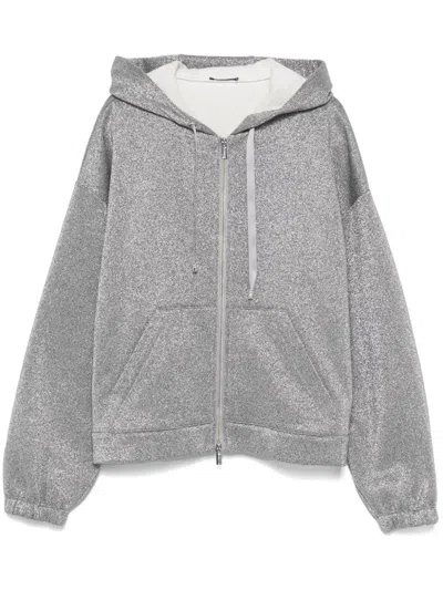 Peserico Metallic-effect Cotton Blend Hoodie In Gray