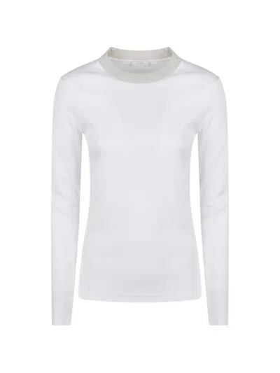 Peserico Metallic-trim Long-sleeve T-shirt In White