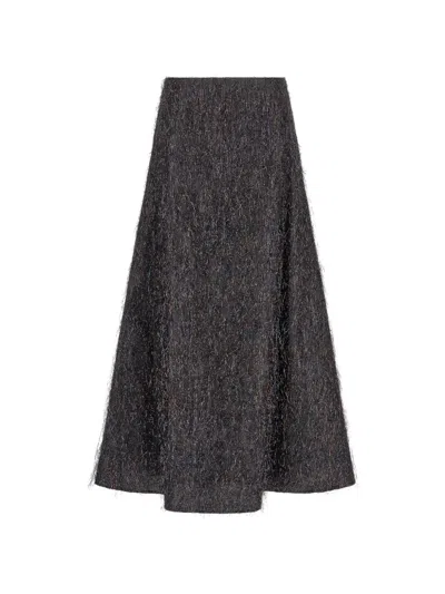 Peserico Metallic-yarn Frayed Midi Skirt In Gray