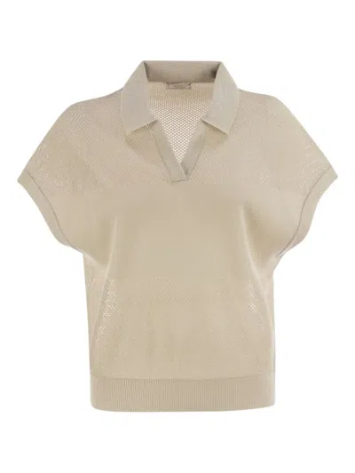 Peserico Tricot Polo Shirt In Pure Cotton Crepe Yarn In Neutral