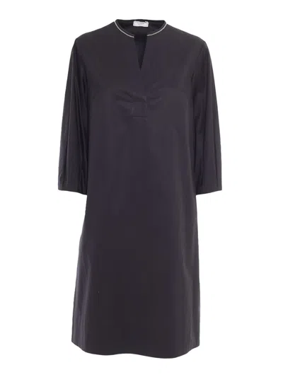 Peserico V-neck Black Dress With Three-quarter Sleeves