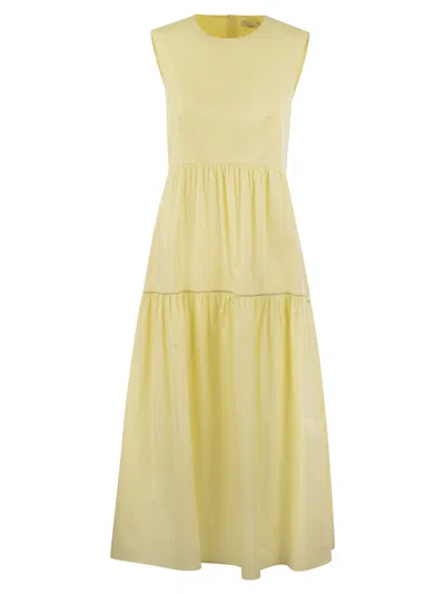 Peserico Midi Dress In Light Stretch Cotton Satin In Yellow