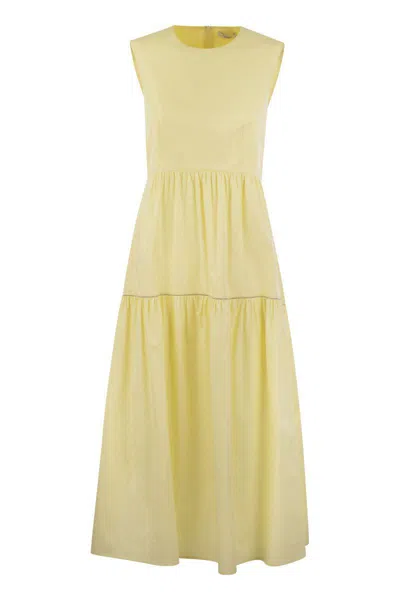 Peserico Midi Dress In Light Stretch Cotton Satin In Yellow