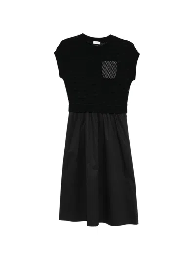 Peserico Midi Dress With Knit Panels In Black